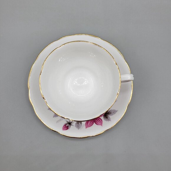 Royal Kent Staffordshire England Tea Cup Saucer Set Pink Gray Bone China - Picture 2 of 9